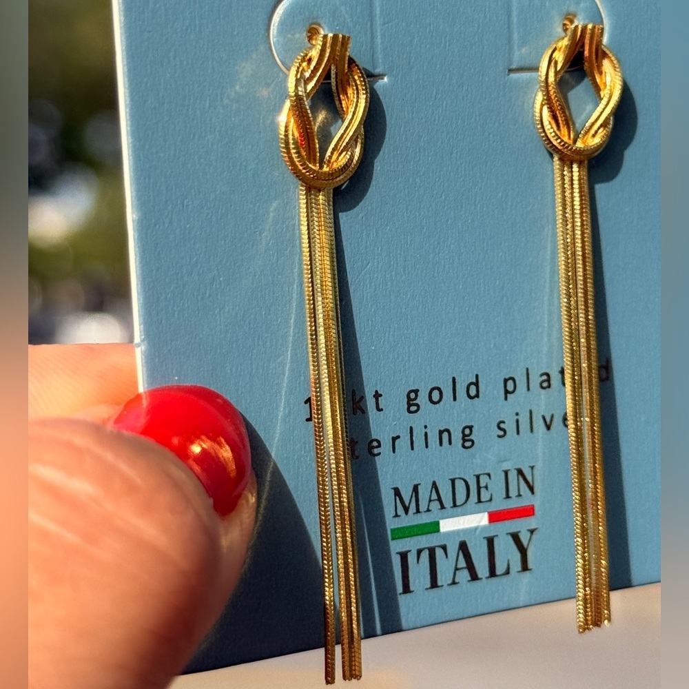 Gold Minimalist Drop Earrings with Knot Detail - Picture 6 of 6